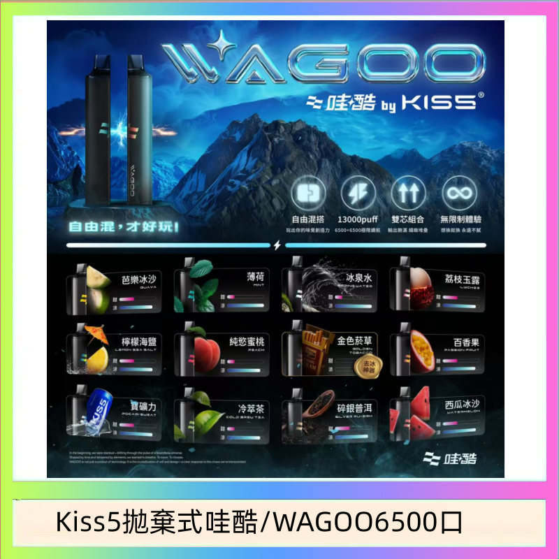 Kis5 6500 WAGOO哇酷Kiss5 6500口拋棄式 | 自由混搭雙口味 | 雙芯組合